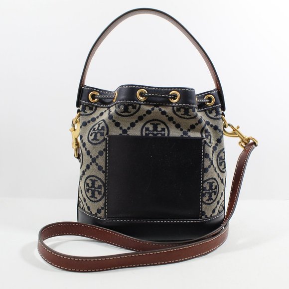 Tory Burch T Monogram Jacquard Bucket Bag - Navy Blue - Picture 3 of 10